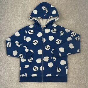 Hanna Andersson print faux shearling lined hoodie zip blue Pandas size 12 (150)